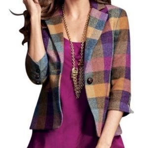 CAbi plaid wool 3/4 sleeve jacket